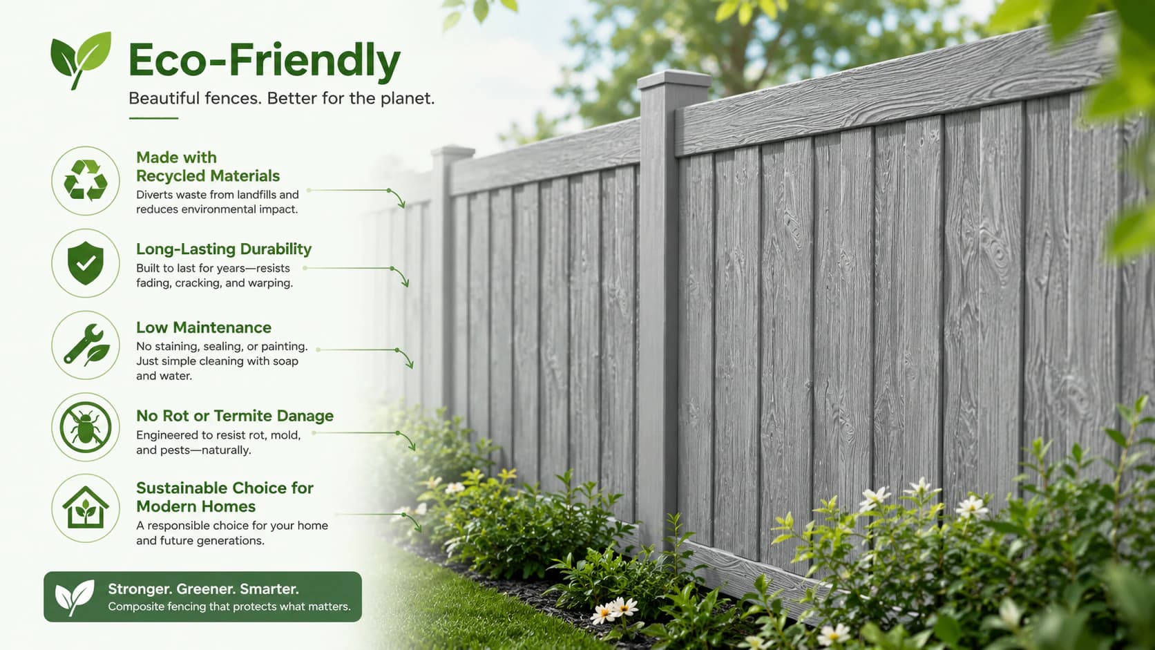 Eco-friendly composite fence feature graphic